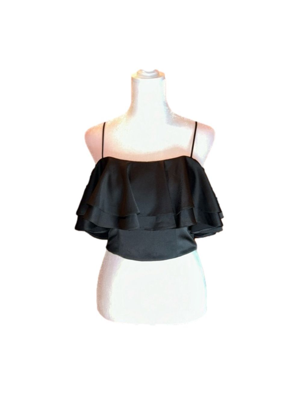 TOPSHOP Black Crop Ruffle Halter Top Size 6